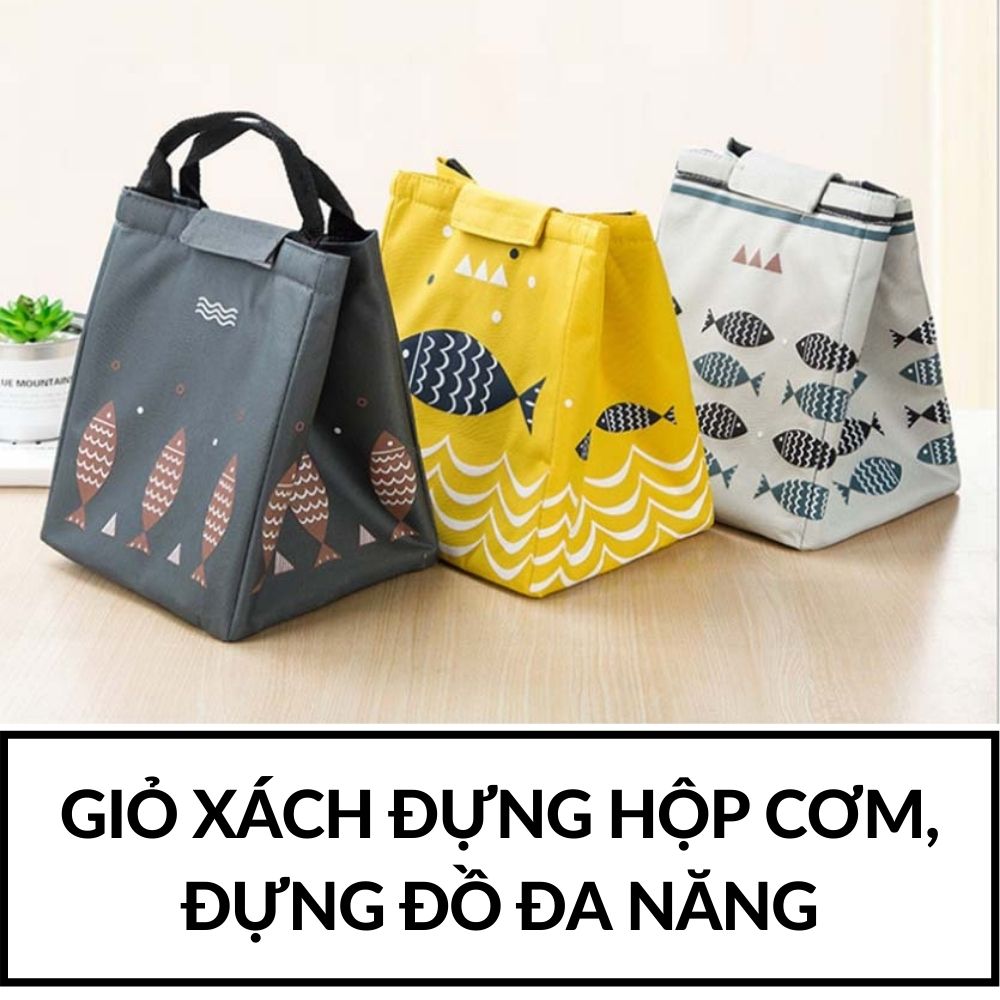 Túi đựng hộp cơm giữ nhiệt có lớp cách nhiệt vải không thấm nước loại khóa dán mã 20065