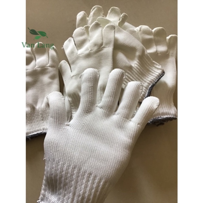 Găng tay bảo hộ lao động sợi poly trắng 50g ôm sát, chống trượt, chống giãn, thao tác linh hoạt (loại dày)