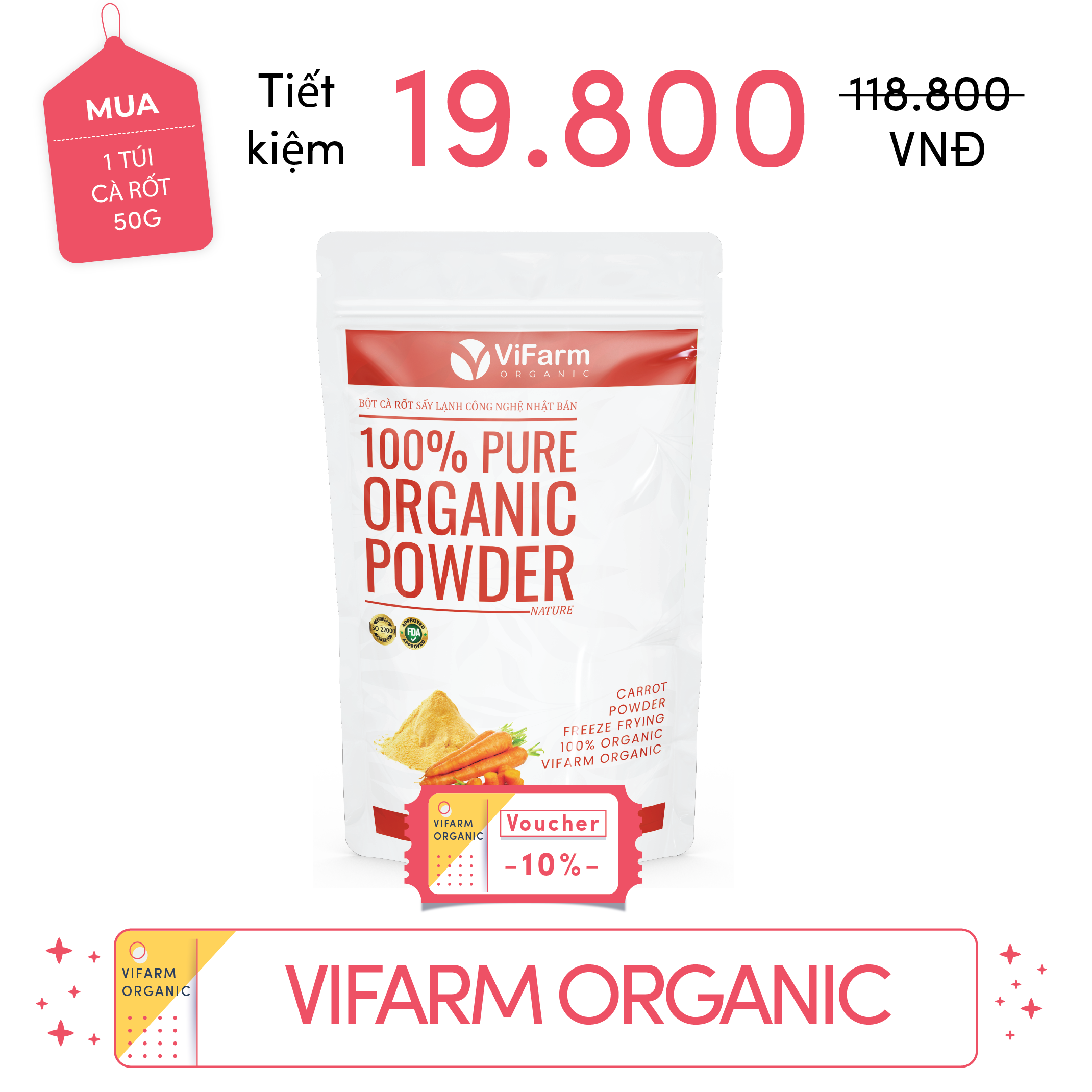 Bột Cà Rốt Nguyên Chất ViFarm 50g