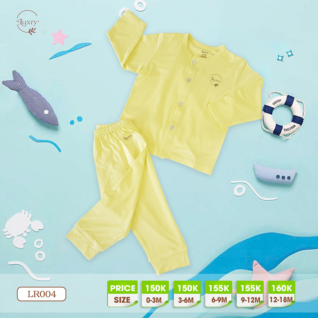 Bộ quần áo dài tay cài thẳng pettit đơn sắc Luxry cho bé