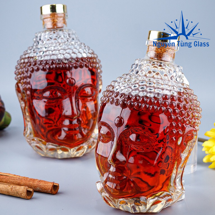 chai thuỷ tinh đựng rươu 750ml hình phật thủ