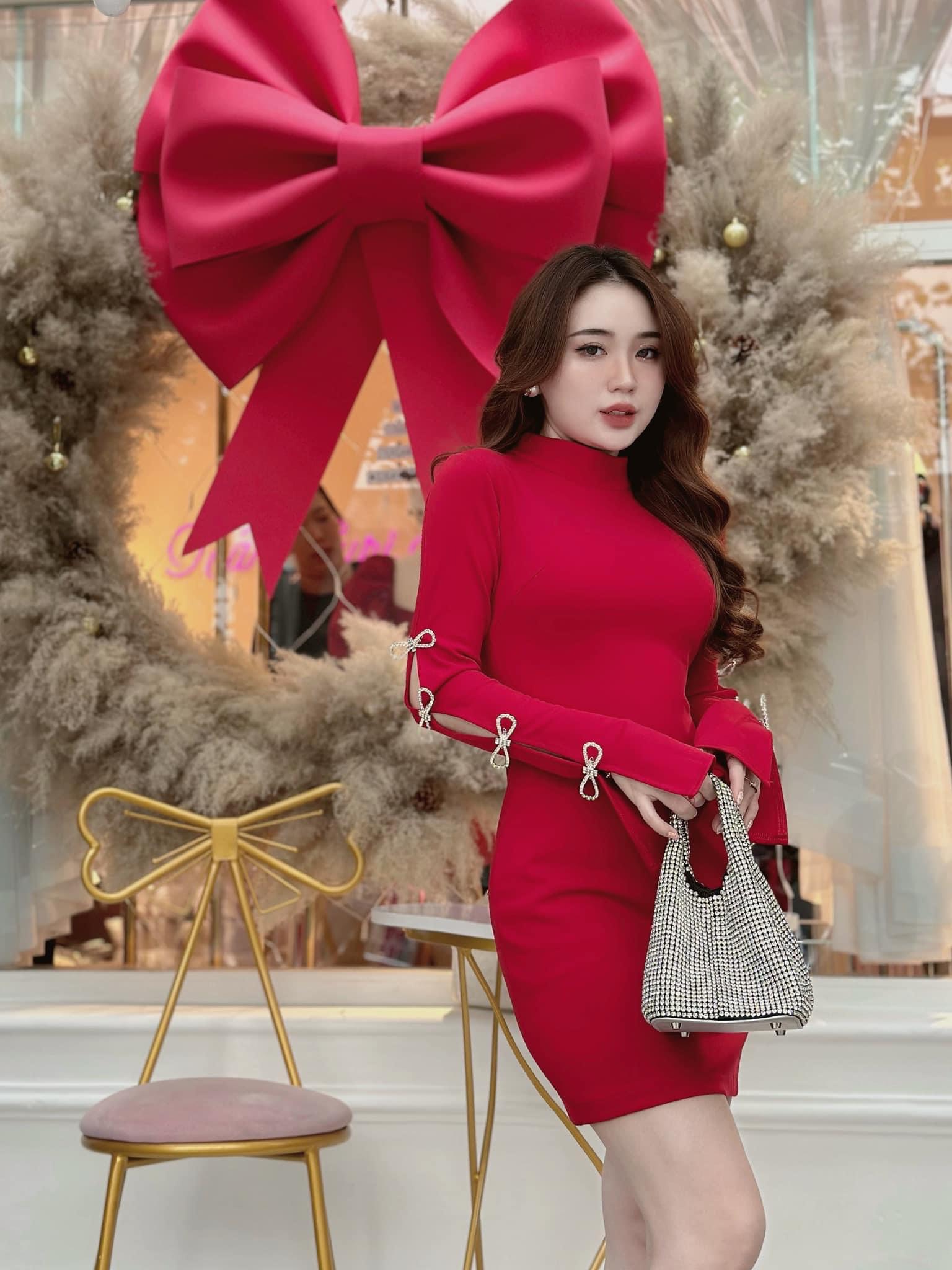 Đầm tay dài xẻ đính nơ tay ôm body dáng ngắn cực hot , chất thun gân mềm mịn