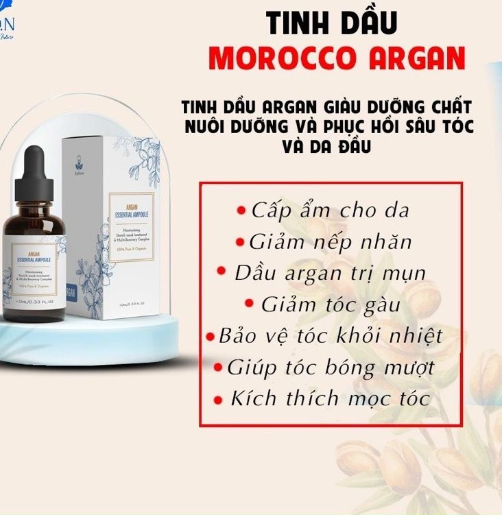 Tinh Dầu Argan Essential Ampoule nguyên chất Organic làm đẹp da, móng, tóc