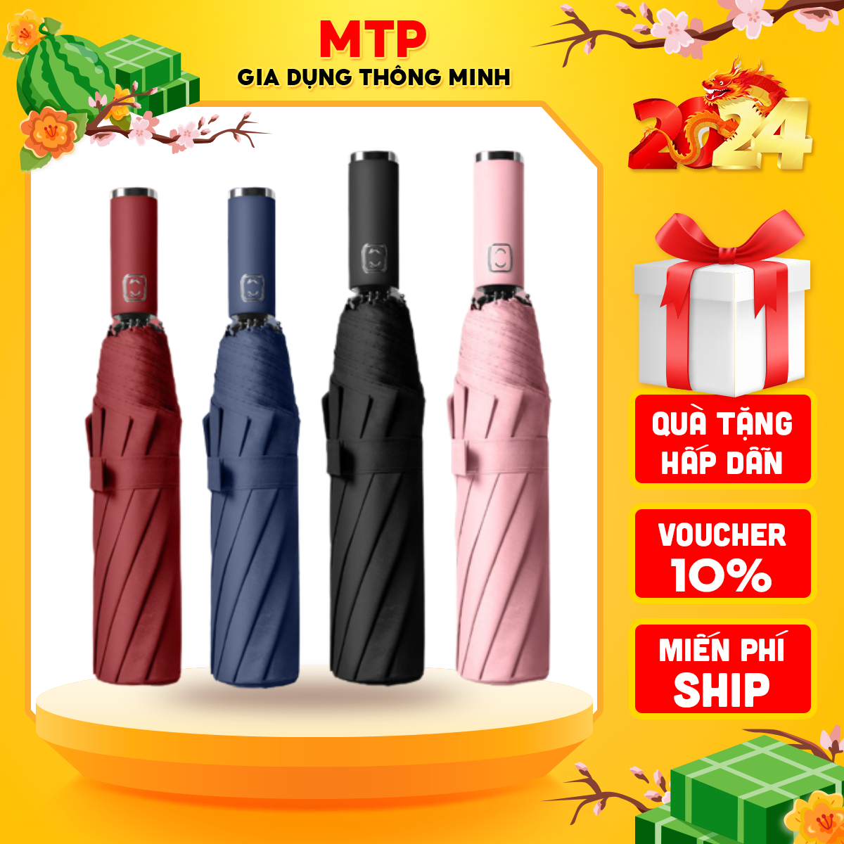 Ô dù che mưa đi nắng 12 nan 8 nan mở tự động gấp nhỏ gọn cầm tay 2 chiều cỡ lớn, Dù đi mưa chống tia UV