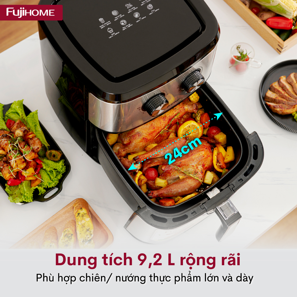 Nồi chiên không dầu 5L- 9.2L nhập khẩu Nhật Bản Fujihome, bếp chiên không khí giỏ chống dính, tự ngắt an toàn - Chính hãng bảo hành 2 năm