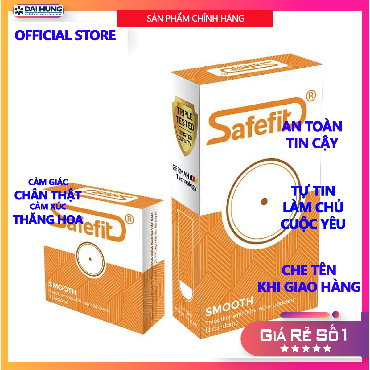 Bao cao su mỏng Nhiều chất bôi TRƠN - SafeFit Smooth - 12 chiếc - 3 chiếc