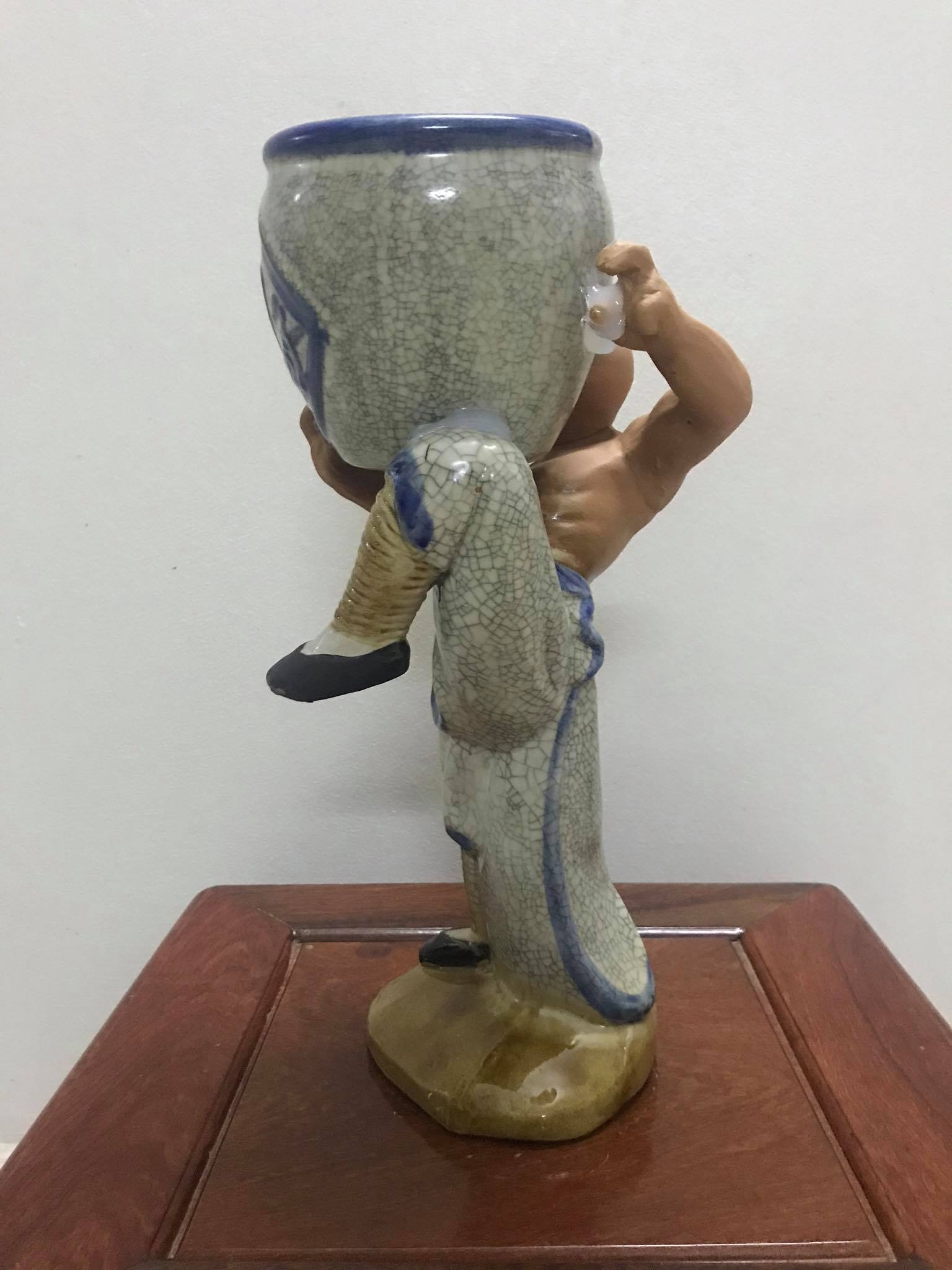 Chậu tượng la hán võ quyền - men rạn