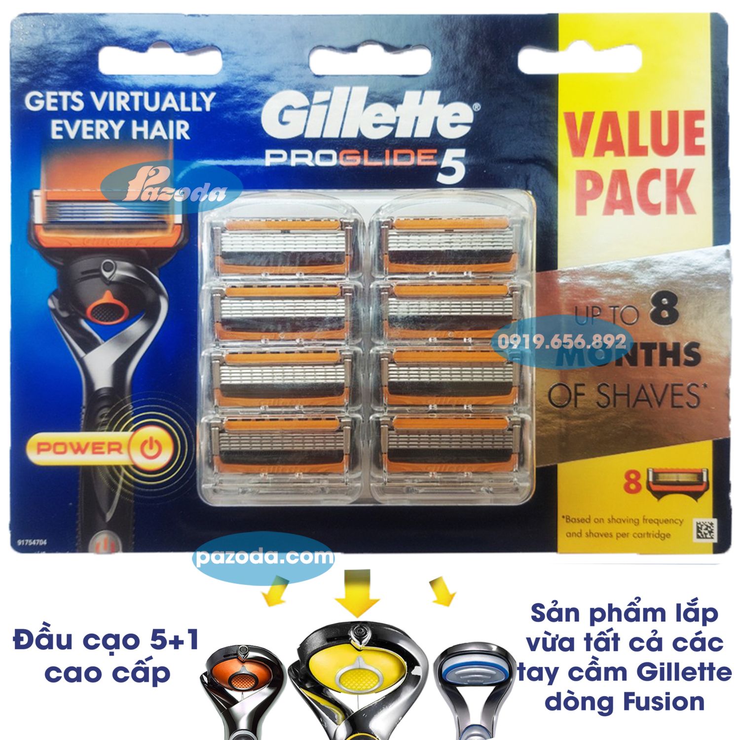 Hộp đầu dao cạo Gillette Fusion5/ Proglide5/ Proshield5/ Intimate (đầu cạo 5+1 - Không bao gồm tay cầm)