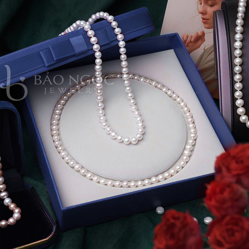 Vòng cổ ngọc trai chuỗi ngọc trai thiên nhiên cao cấp, Ngọc trai nước ngọt tự nhiên thật 100% - DB1336 - Bảo Ngọc Jewelry