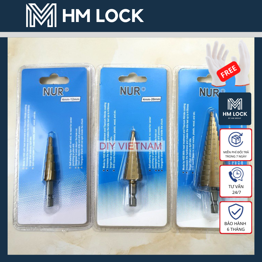 Mũi khoan tháp nur 4-12mm, 4-20mm, 4-32mm - thép gió hss chịu lực cực cao - hàng cao cấp - hm lock