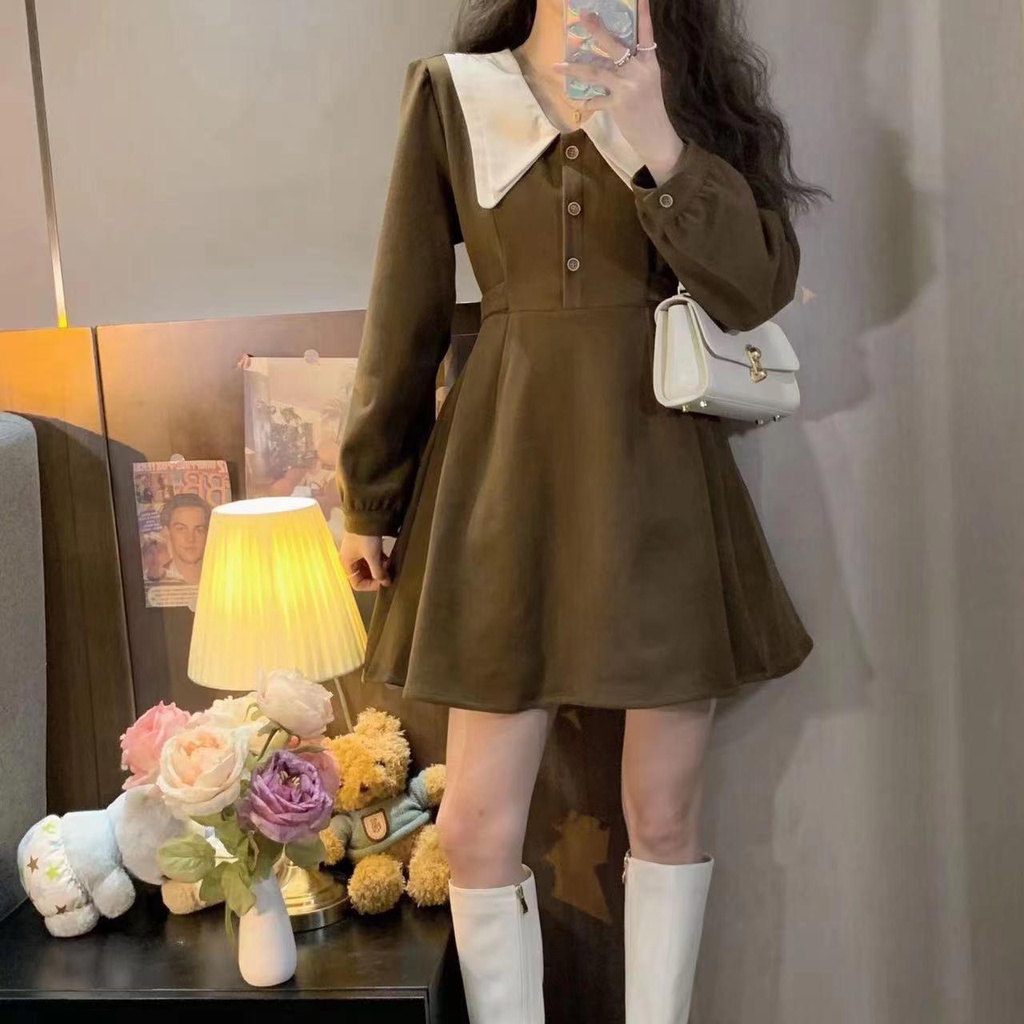 Doll dress/dress short-sleeved long autumn winter style French