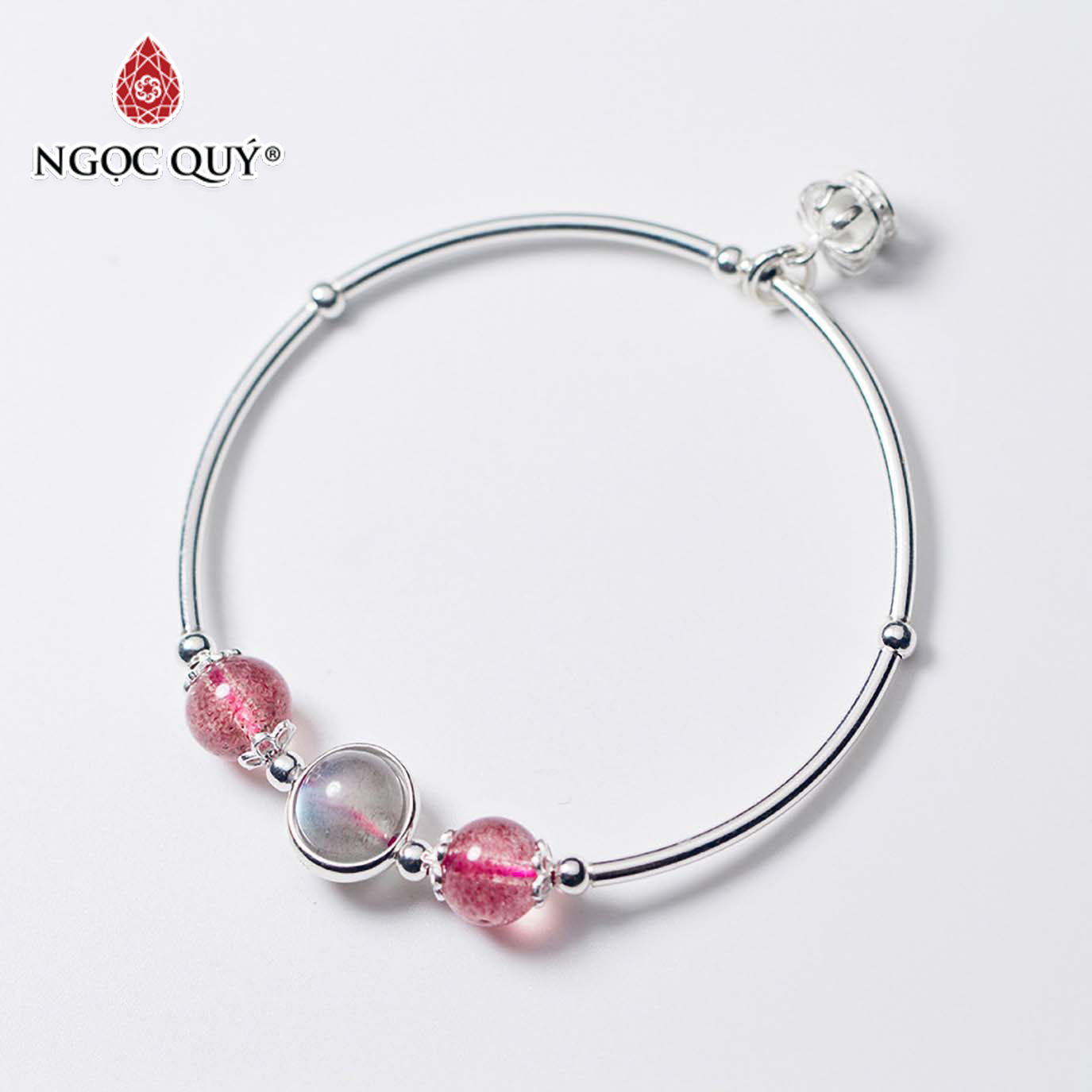 Vòng tay bạc đá thiên nhiên phối charm vương miệng - Ngọc Quý Gemstones