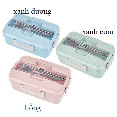 Khay Cơm Lúa Mạch 3 Ngăn Tặng Kèm Thìa Và Đũa inox