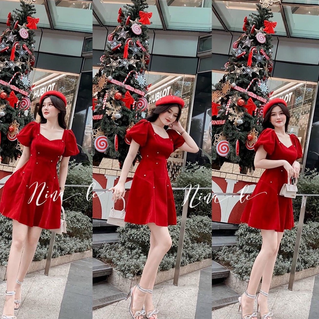 Đầm Nữ Dự Tiệc Tay Phồng Đính Cườm Thời Trang Nữ