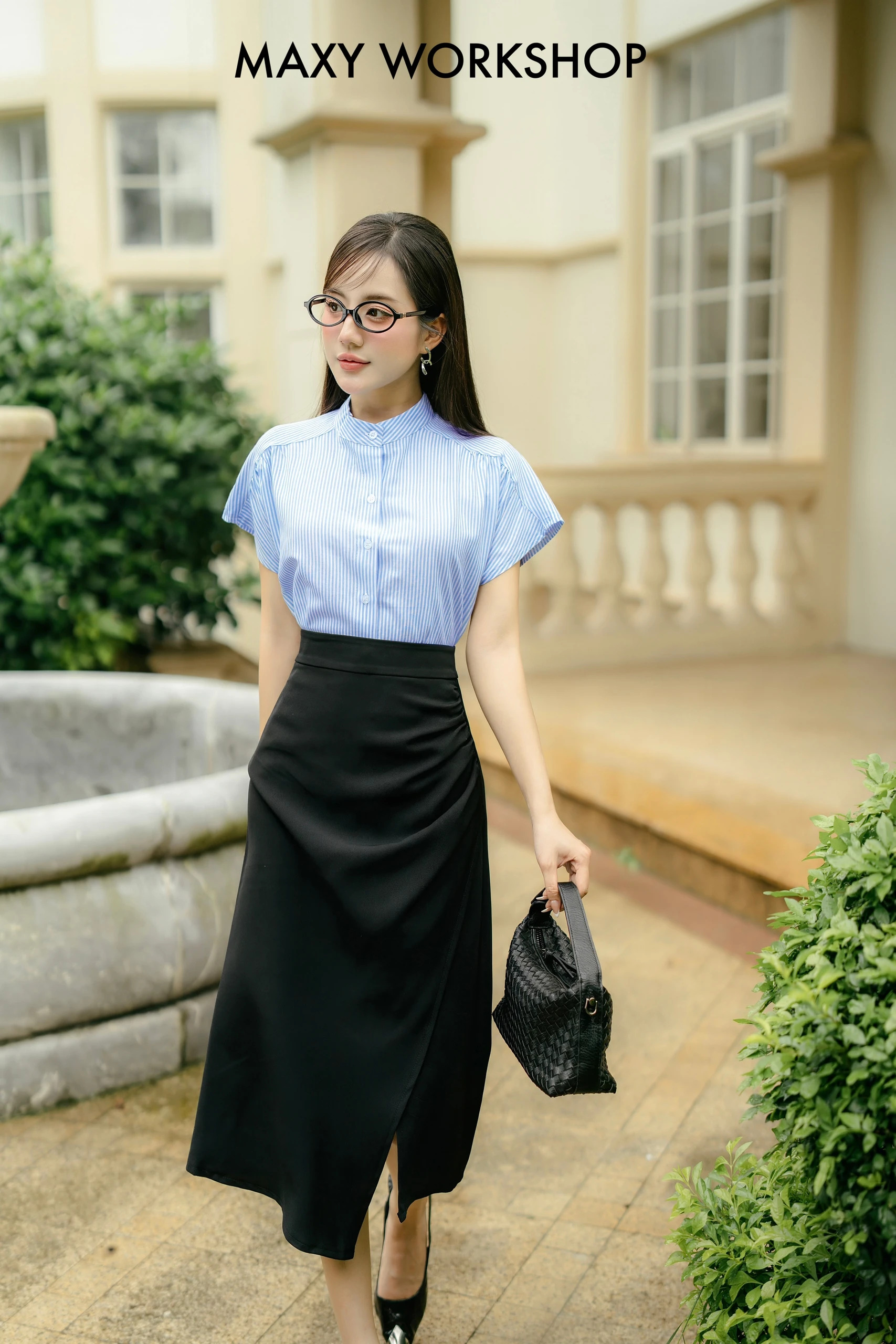 Chân váy dài xếp nếp bên hông Draped Side Skirt Maxy Workshop