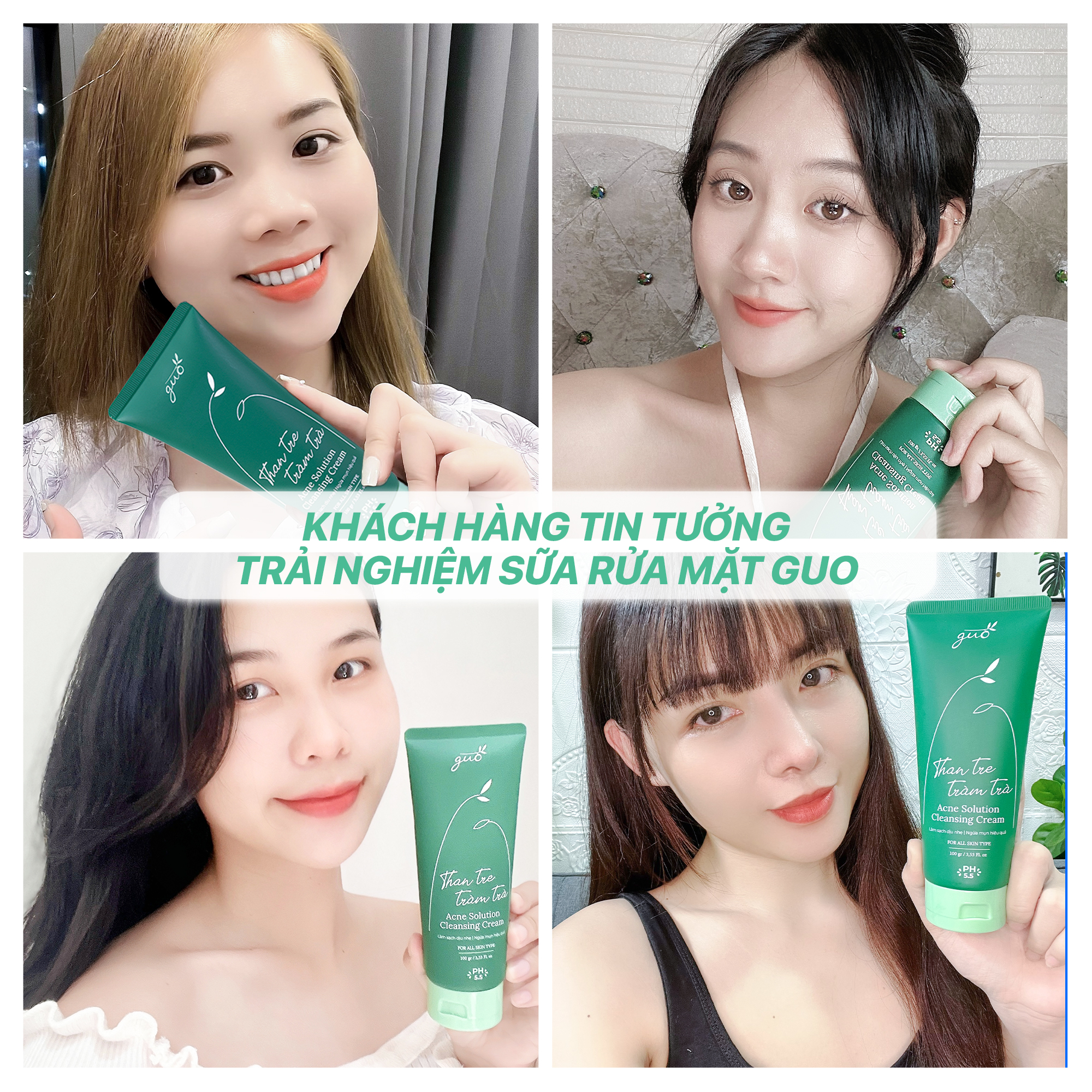 [Kiềm dầu 8 tiếng, ngừa mụn, không khô da] Sữa Rửa Mặt Than Tre Tràm Trà GUO 100gr