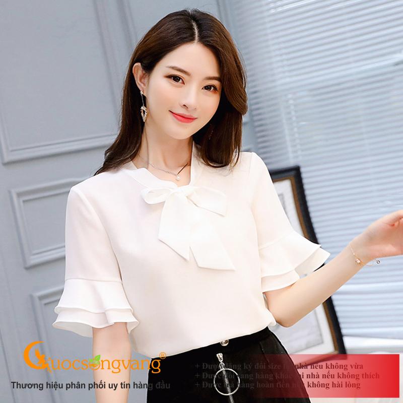 Áo kiểu công sở thắt nơ trắng áo nữ tay loe GLA260 Cuocsongvang