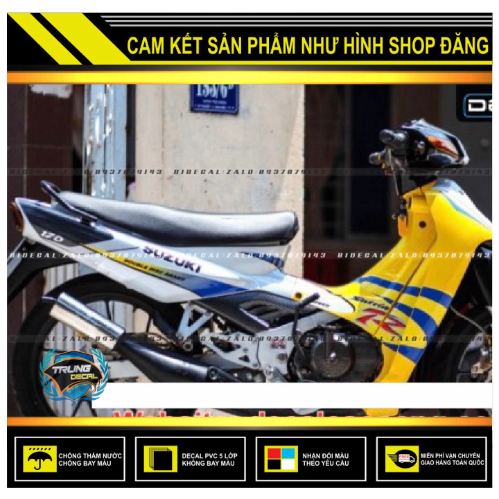 Tem rời satria 2000 phối dán xe vàng bụng trắng