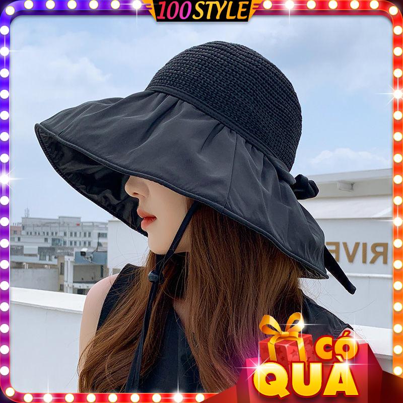 Nón vành 2 lớp chống uv đan lưới kiểu cói hot trend - 100style