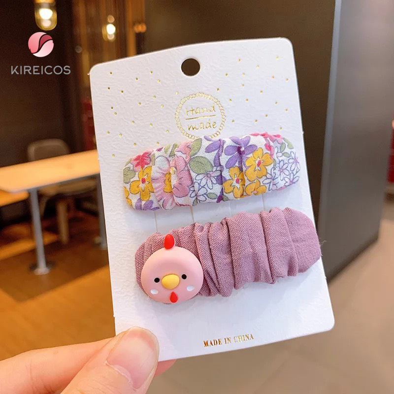 Set 2 kẹp tóc xếp ly hoa nhí đính thú siêu cute