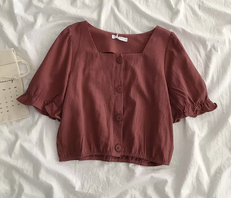 Áo Croptop Cổ Vuông Tay Ngắn