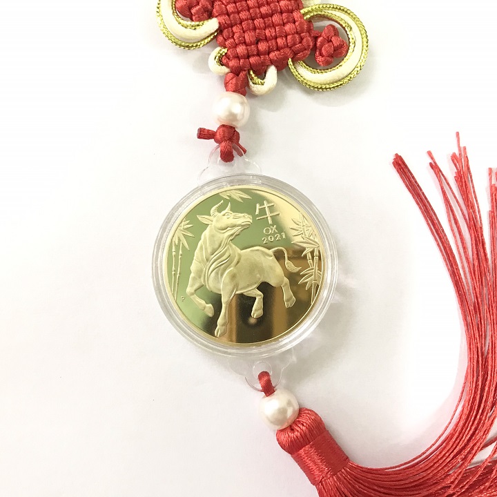 [HCM]Dây Treo Phong Thủy Đồng Xu Hình Con Trâu Vàng Màu: Niken mạ vàng Kích thước dây treo may mắn là 33 x 45cm (Dài x Rộng)-TMT Collection-SP005034