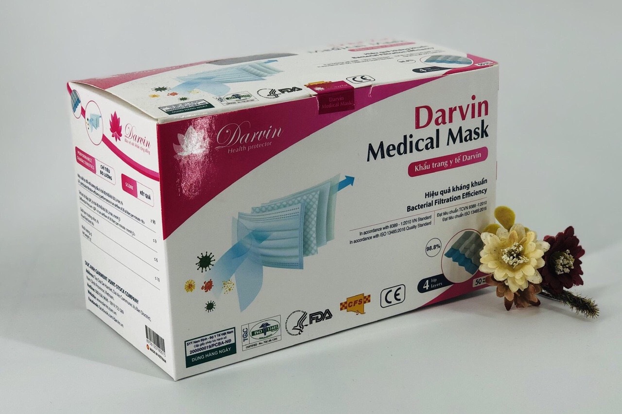 COMBO 7  HỘP KHẨU TRANG Y TẾ  DARVIN 4 LỚP