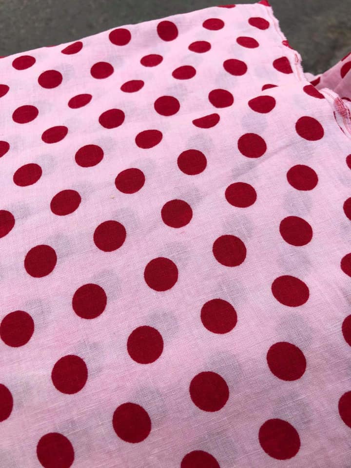 Vải linen bột đã wash Cn, bi đỏ