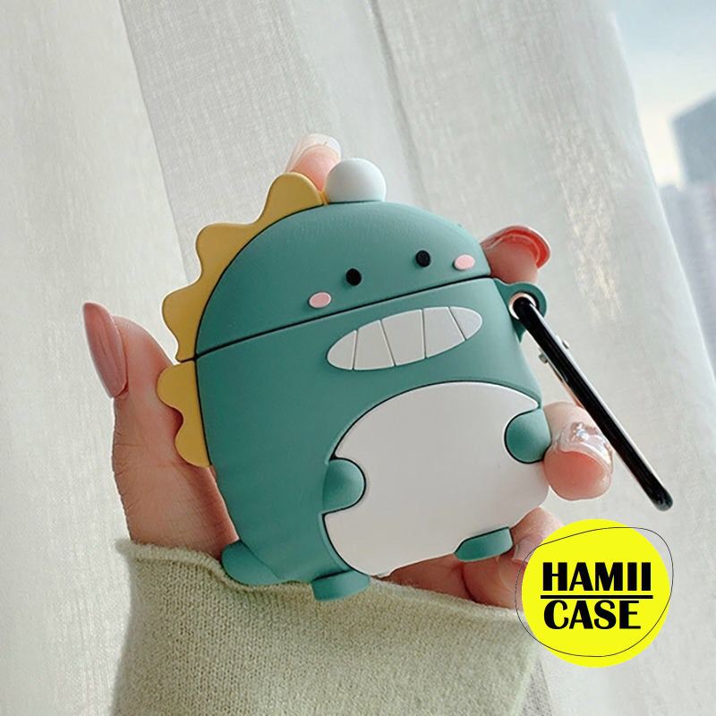 Case Vỏ Bọc Tai Nghe Airpods 1&2 Pro Hình Con Khủng Long Xanh Chất Liệu Silicon Dẻo