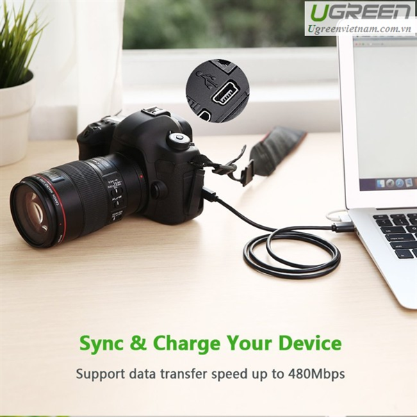 Cáp USB 2.0 to USB Mini 3m mạ vàng  Ugreen 10386 Chính Hãng