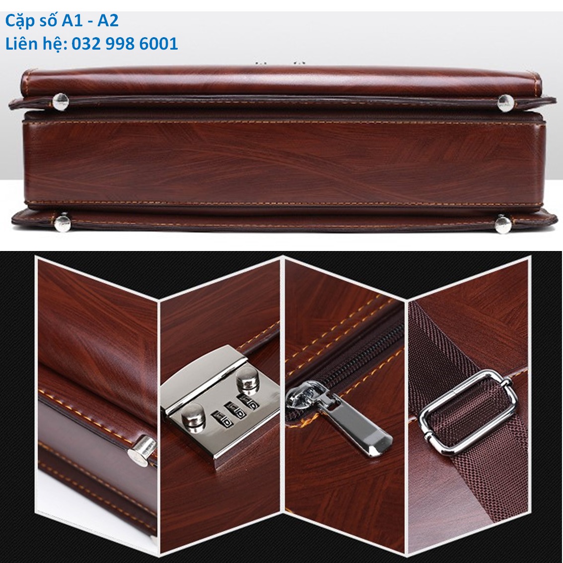 Cặp da khóa số công sở đựng laptop mã A 38x29x9cm (Nâu sáng - Nâu đậm)