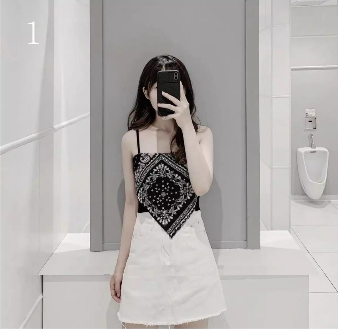 hot áo yếm hai dây áo kiểu in hình thổ cẩm áo thun borip ôm body form 45kg(ngọc39k