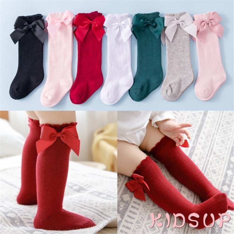Tất cao cổ đính nơ siêu yêu/có chống trơn trượt cho bé gái 0-4 tuổi