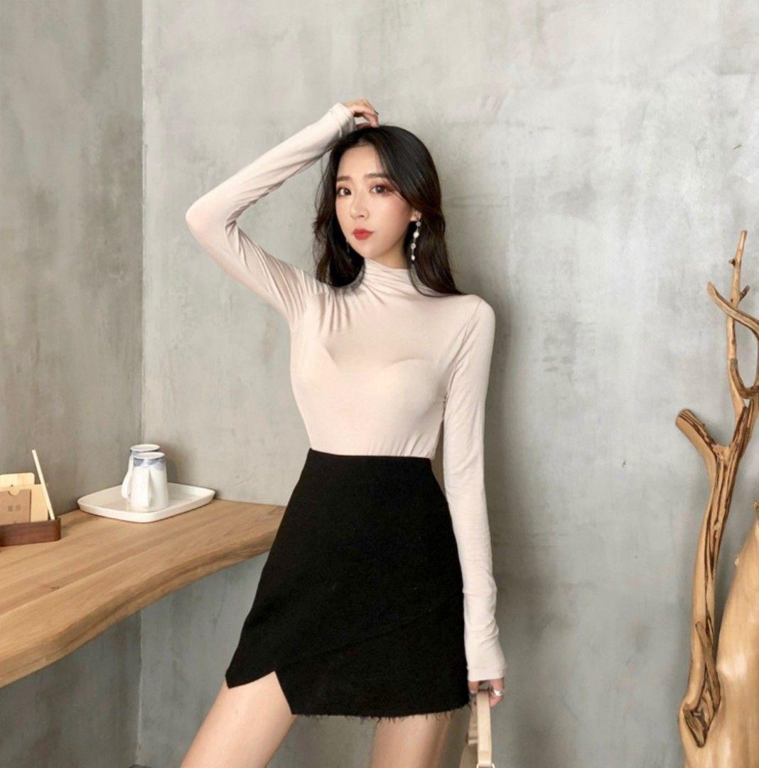 Áo thun lụa cổ lọ, chất lụa đẹp mê 11428-3 ( MÀU TRẮNG )