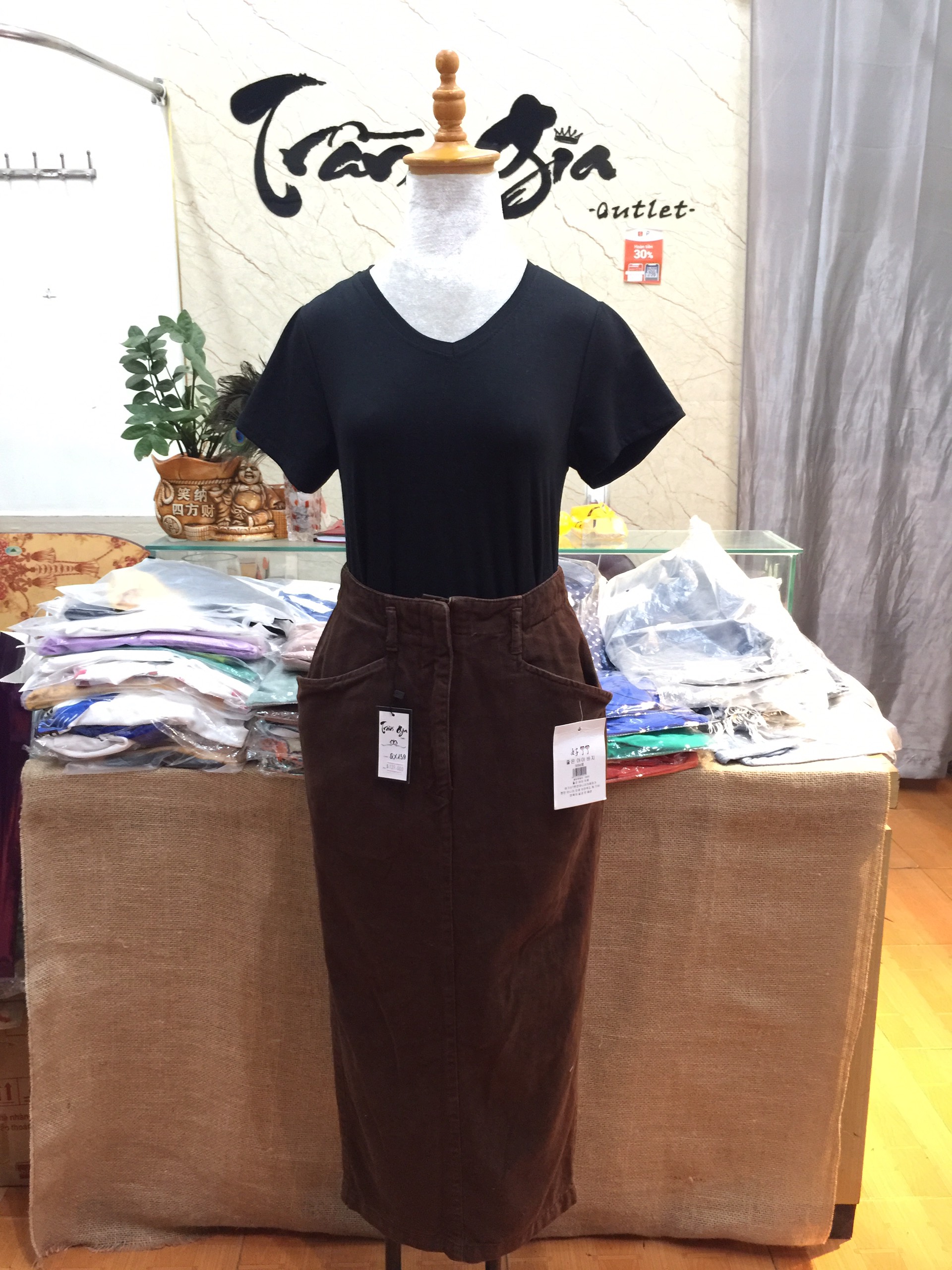 Chân váy vintage nhung tăm dáng dài
