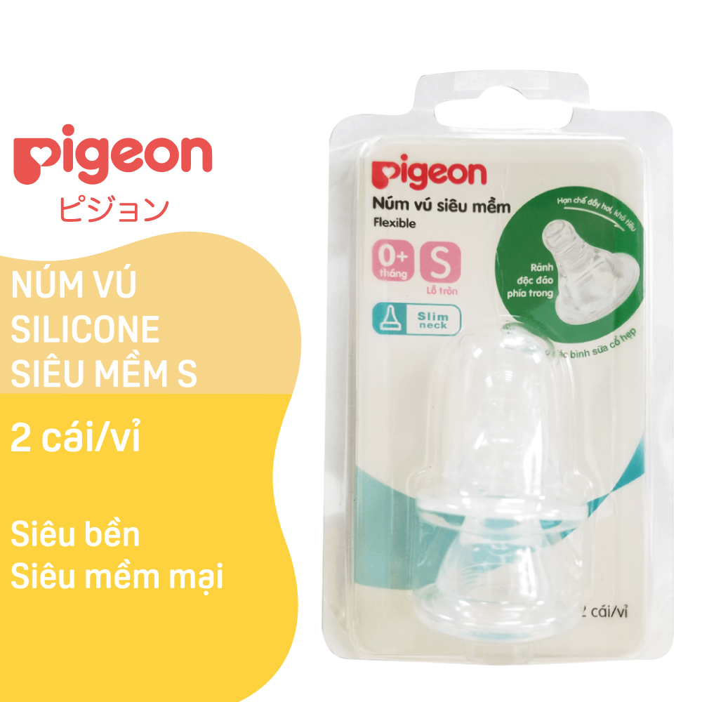 Núm Vú Cổ Hẹp Silicone Siêu Mềm Pigeon S (2 cái/vỉ) (HSD:08/2026)
