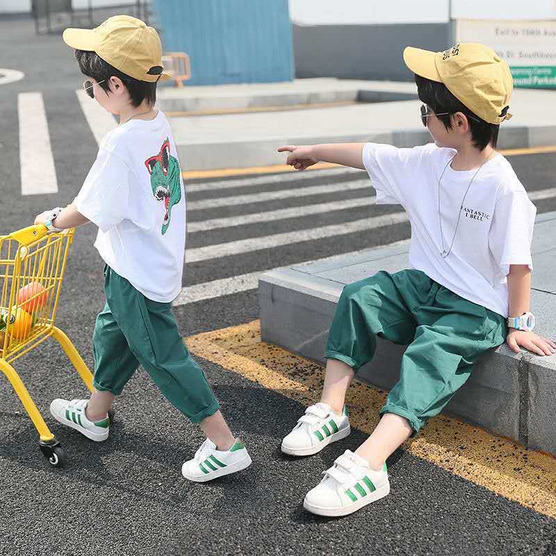 Set Áo Thun Quần Lửng Hình Khủng Long (2 Màu) (N00529)