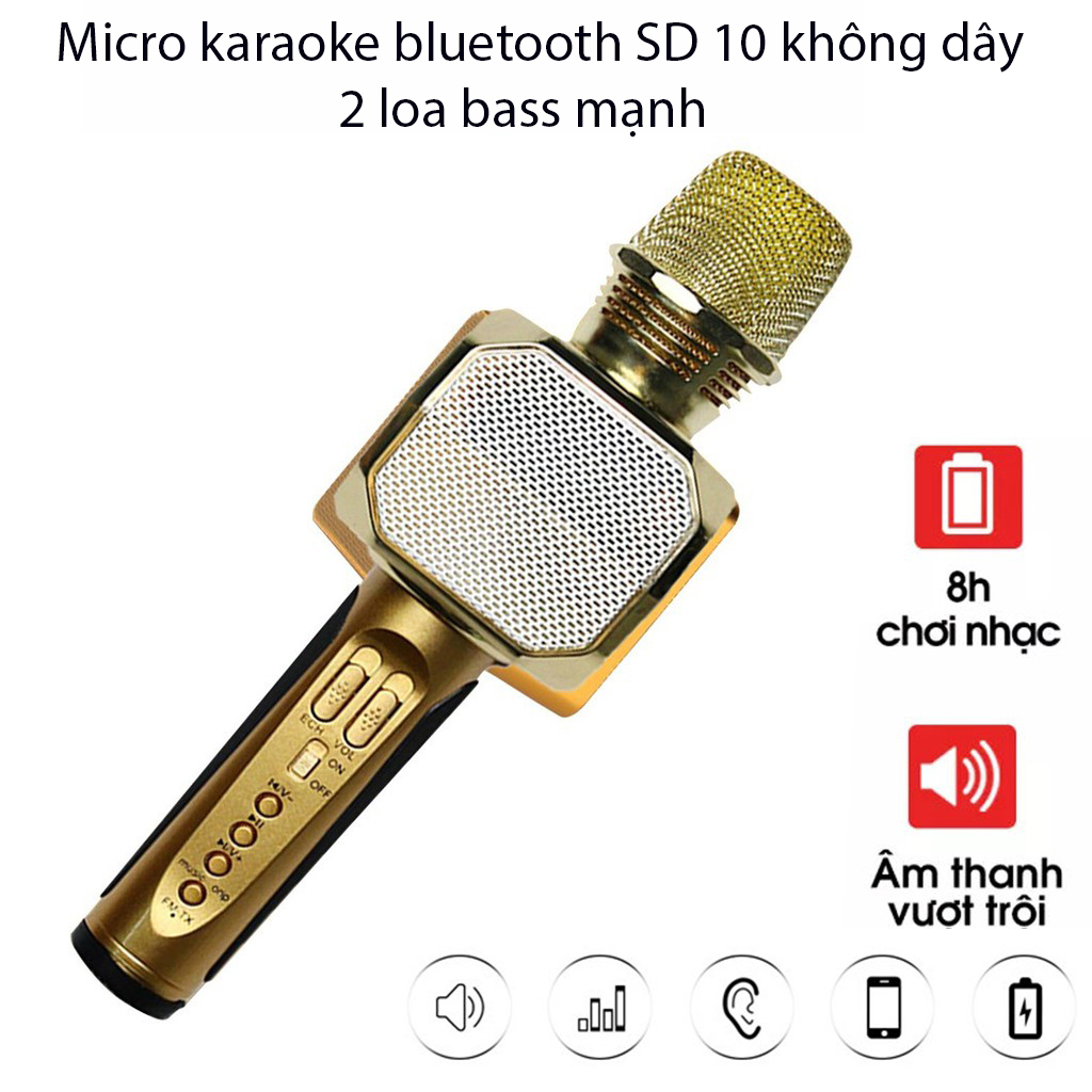 Mic hát karaoke bluetooth không dây sd-10 - kèm loa- âm vang - lindu shop