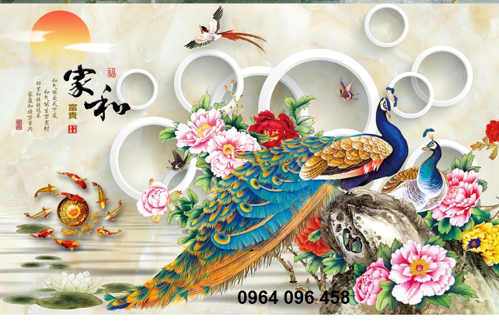 gạch tranh 3d mẫu tranh chim công - DNN6