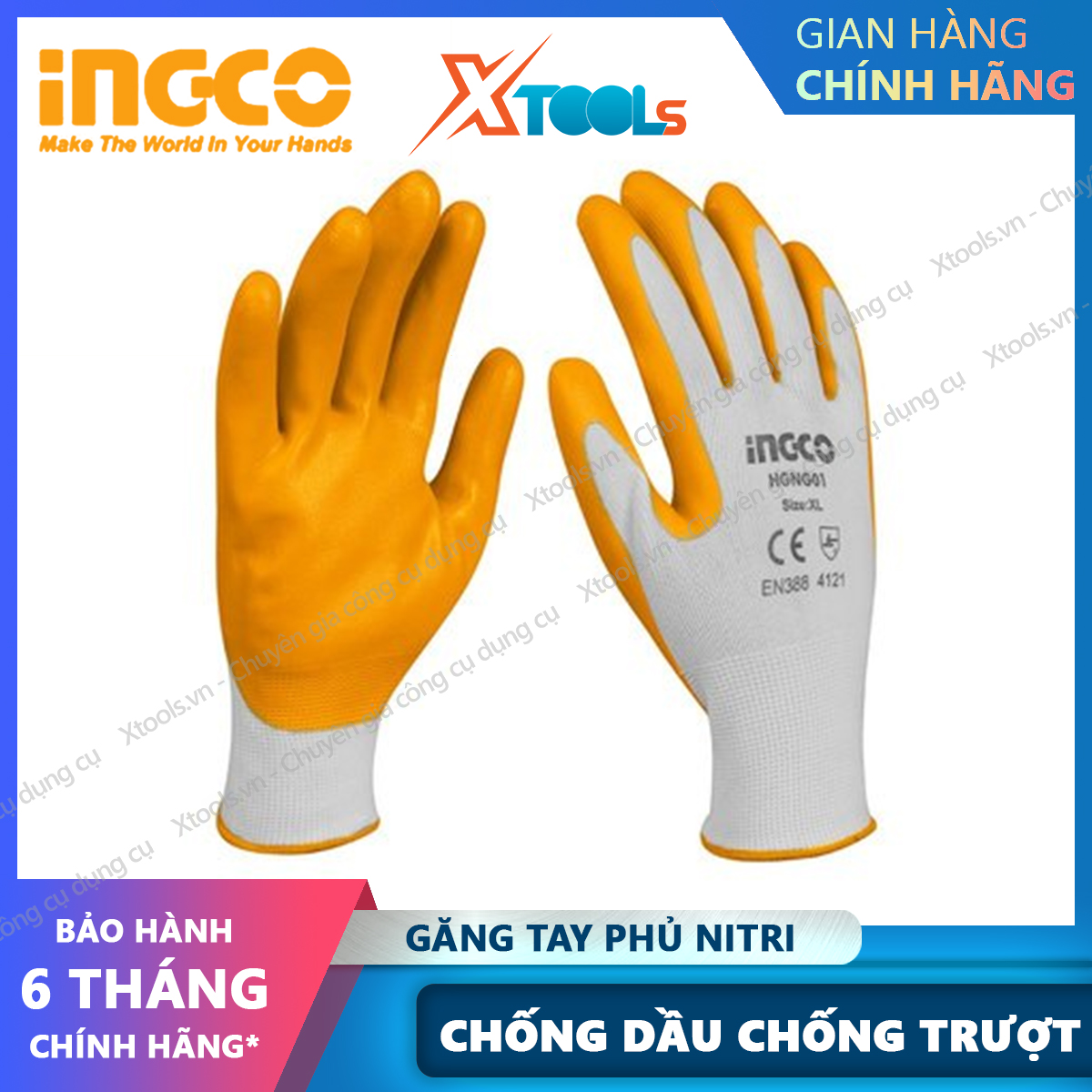 Găng tay chống dầu cao cấp INGCO size L XL bao tay bảo hộ lao động phủ nitrile chống trơn trượt dầu mỡ nhớt sơn phun