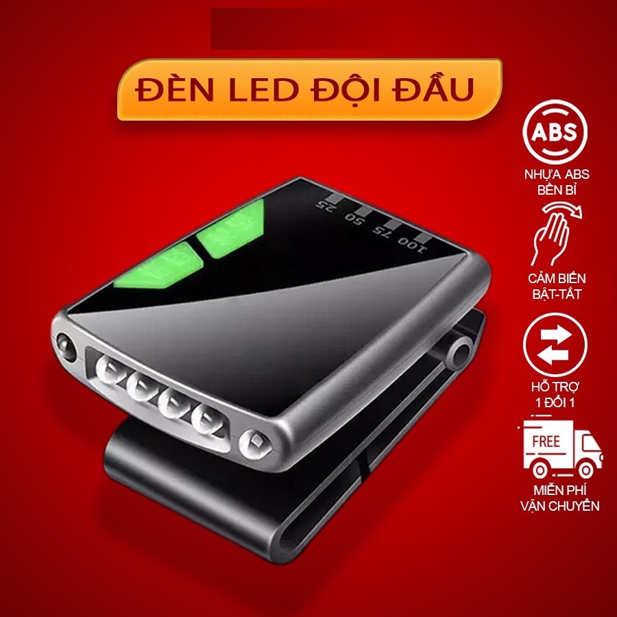 Đèn kẹp mũ cảm ứng chống thấm nước dùng cho câu cá, tặng kèm sạc pin