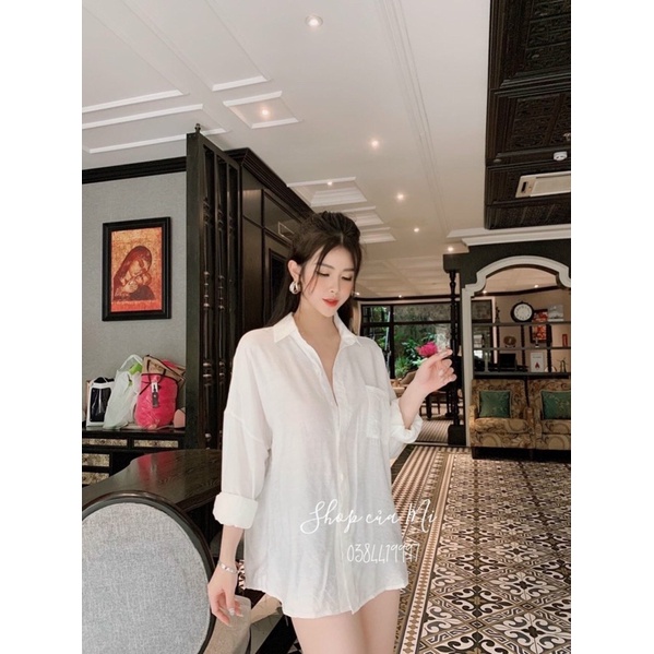 Áo sơ mi đũi trắng form thụng