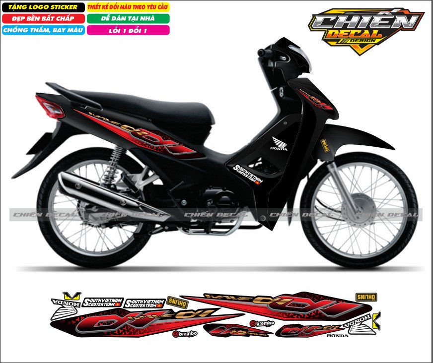 Tem rời xe wave anpha 110cc - 100cc - 50cc chế mẫu zin nhiều màu lựa chọn (tem 3 lớp cao cấp)