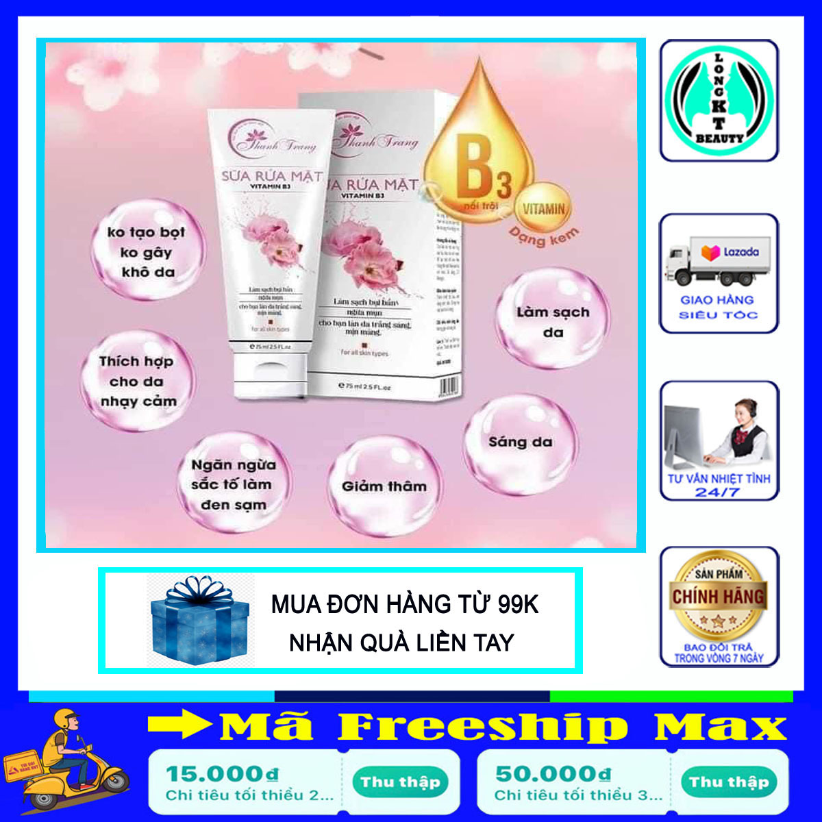 Sữa rửa mặt, Mặt Nạ, Bột Mask Hoa Hồng Thanh Trang – Đẩy sạch bụi bẩn dưới da giúp ngăn ngừa mụn . – Giúp thúc đẩy quá trình hấp thụ Sirum trong khi đang tái tạo vượt trội nhanh chóng