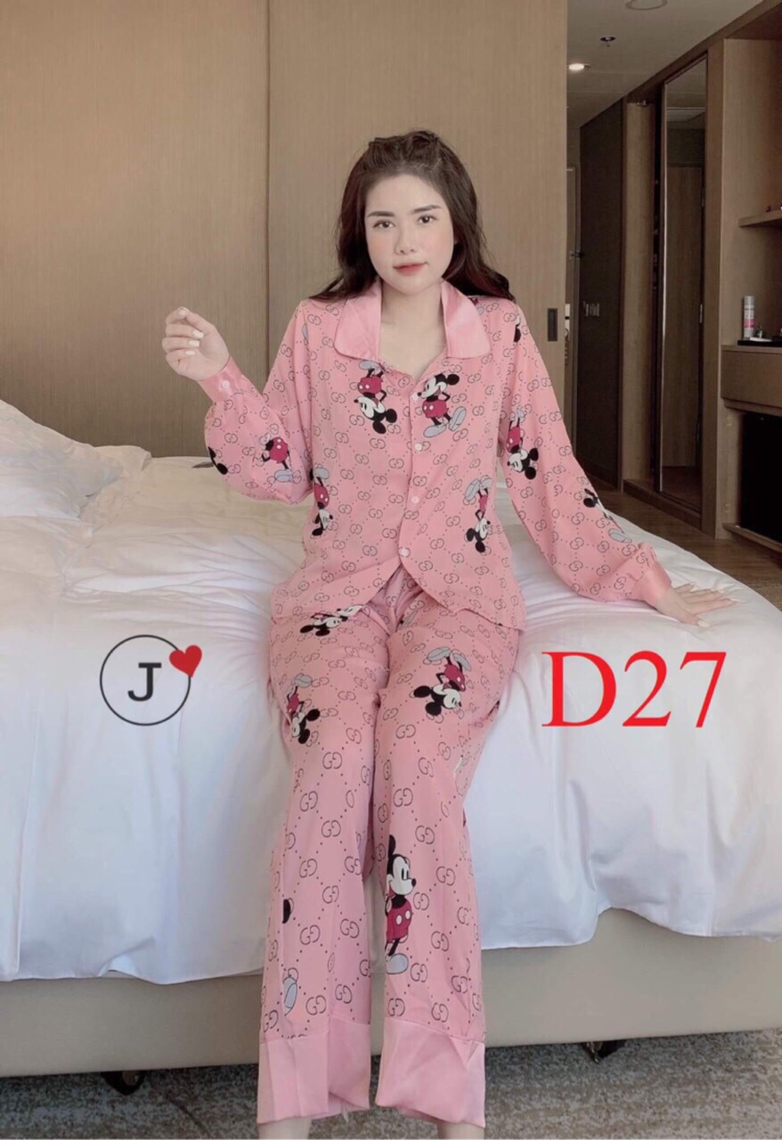 bộ đồ ngủ pijama lụa hồng dễ thương , bộ đồ ngủ hot hit , bộ đồ ngủ lụa