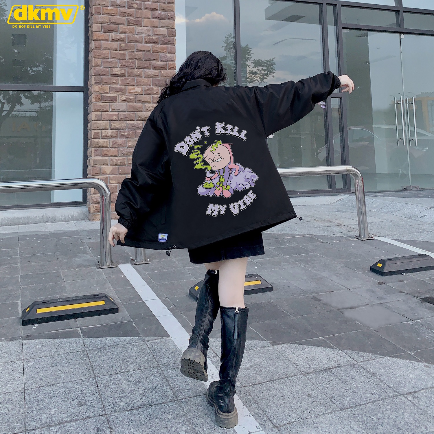 Áo khoác dù nữ hai lớp màu đen DKMV Jacket Chill | K06-AK2