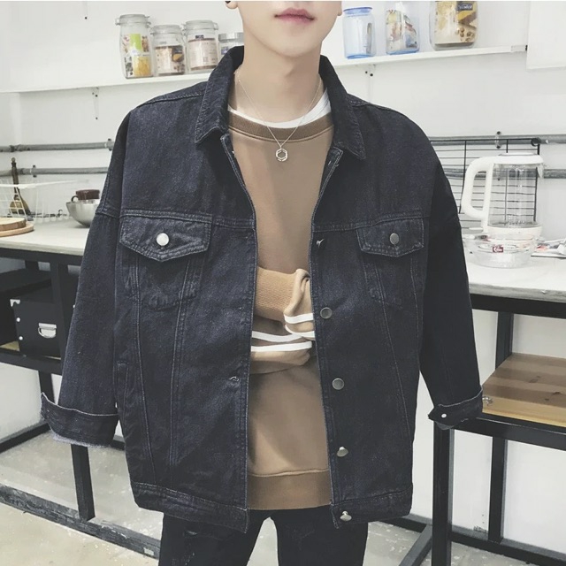 [HCM]Áo khoác jean nam nữ màu đen và xanh rách nhẹ tinh tế có túi trong và size lớn XXL hàng shop giá rẻ