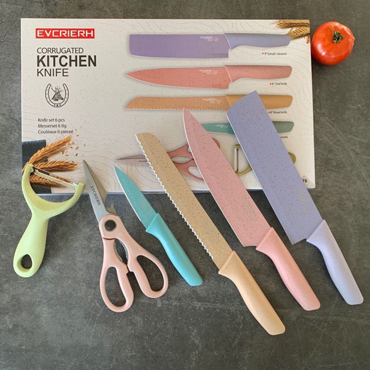 Bộ dao kéo 6 món Kitchen Knife lúa mạch sịn sò siêu sắc bén - Set dao lúa mạch 6 món Kitchen CAO CẤP, HIỆN ĐẠI, TIỆN DỤNG.