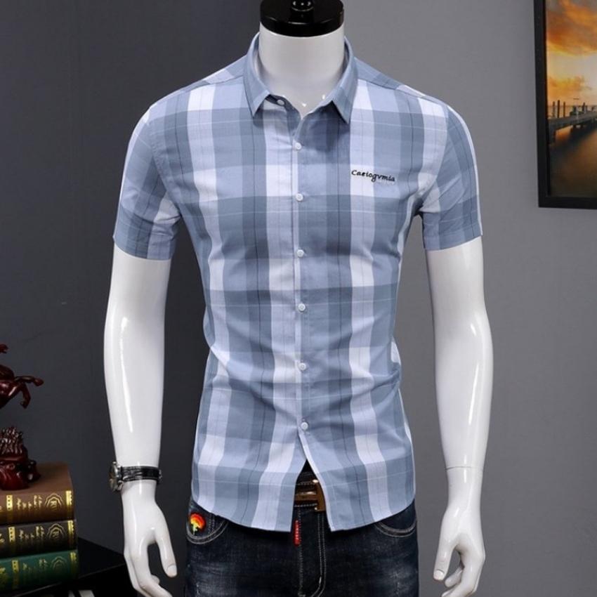 Áo sơ mi nam ngắn tay Họa Tiết caro phối chữ 3D Mã W554 Thời trang EMEY LUXURY SHOP Cực Ngầu Chất vải mềm mịn thoáng mát Hàng chất lượng XNK