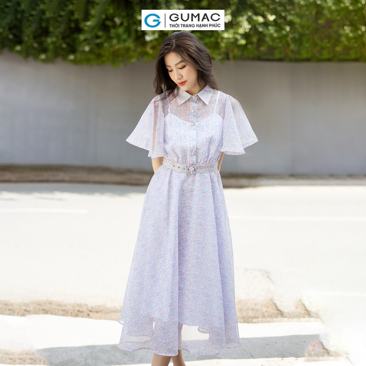 [15 - 17.6 |Voucher 8-15%] Đầm nữ dáng A xòe GUMAC DD08077 phối tay kiểu